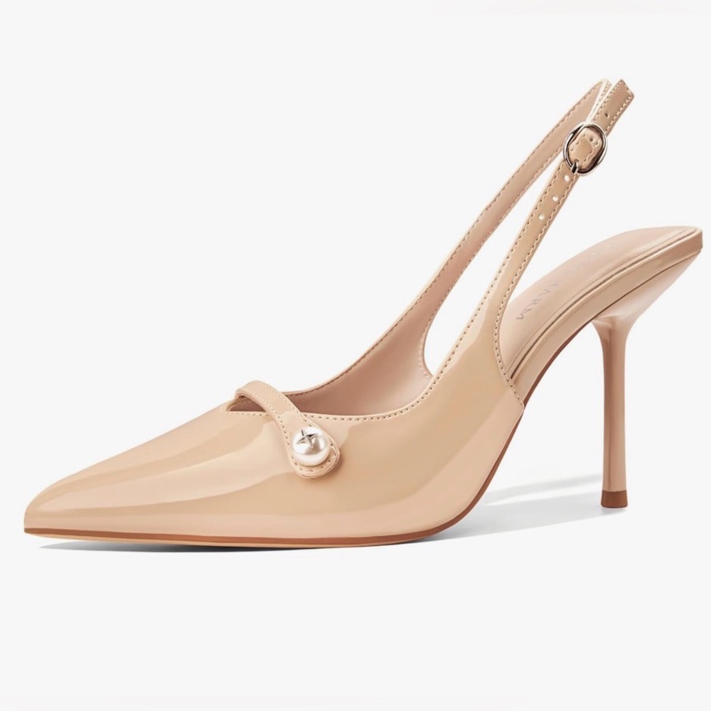 Nude Patent Slingback Pointed-Toe Stiletto Heel. Women’s Size 10